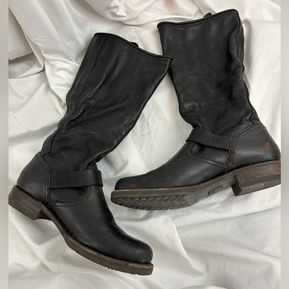 GUC FRYE sz9 Black Leather Veronica Slouch Tall Boots… - Picture 4 of 13